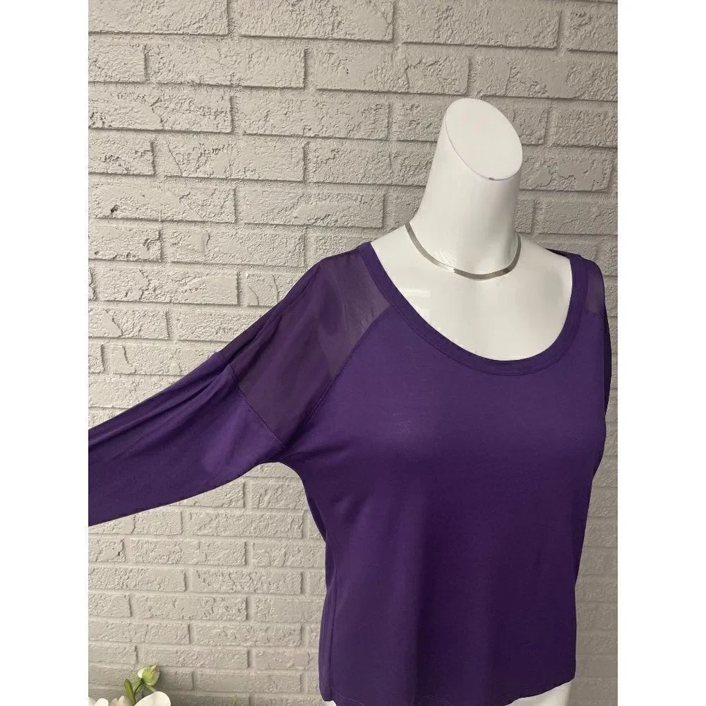 Juicy Couture Women Purple Long Sleeve Mesh  Detail Top Size XS